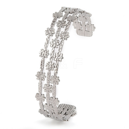 Non-Tarnish 304 Stainless Steel Hollow Flower Open Cuff Bangles for Women LS-BJEW-K241-03C-P-1