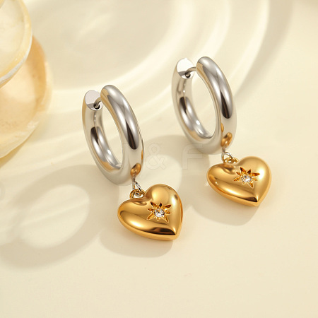 Christmas 304 Stainless Steel Clear Cubic Zirconia Two Tone Hoop Earrings FS-WG279DA-04-1