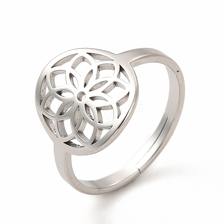 304 Stainless Steel Flower Adjustable Ring for Women RJEW-B027-19P-1
