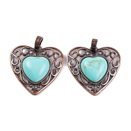 Synthetic Turquoise Peach Love Heart Pendants G-G158-01-04-1