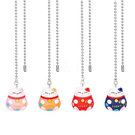 4Pcs 4 Colors PVC Cartoon Lucky Cat Doll Charms Ceiling Fan Pull Chain Extenders AJEW-DC00003-1