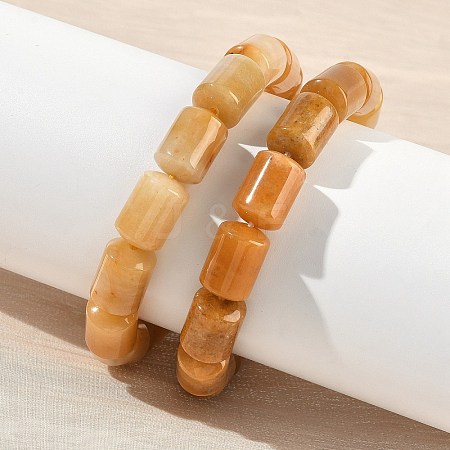 Column Natural Topaz Jade Beads Stretch Bracelets for Women Men BJEW-A148-01A-23-1