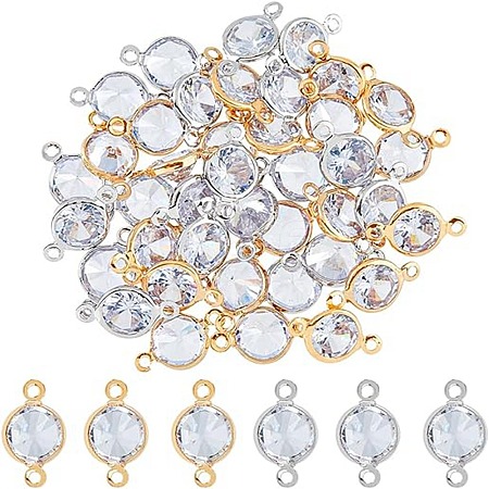 DICOSMETIC 40Pcs 2 Colors Brass Pave Clear Cubic Zirconia Connector Charms ZIRC-DC0001-32-1