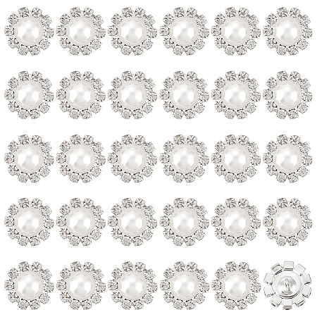30Pcs 1-Hole Alloy Rhinestone Shank Buttons BUTT-MA0001-08B-1
