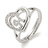 Heart with Letter Rack Plating Brass Micro Pave Cubic Zirconia Adjustable Rings for Women RJEW-I105-06P-H-1