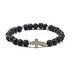 Natural Obsidian & Lava Rock Round Beads Stretch Bracelets Set BJEW-JB06982-04-2