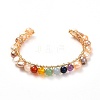 Natural Pearl Bead & Mixed Gemstone Beads Cuff Bangles for Women Girl Gift BJEW-JB06826-02-1