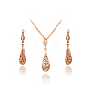 Real 18K Rose Gold Alloy Crezh Rhinestone Drop Necklaces & Earrings Jewelry Sets SJEW-AA00031-041RG-1