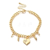 Heart Brass Micro Pave Clear Cubic Zirconia Card Paper Chain Bracelets For Women BJEW-L696-113G-1