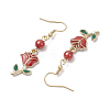 Valentine's Day Alloy Enamel Flower Dangle Earrings EJEW-JE06273-02-5