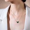 Natural Malachite Butterfly & Cubic Zirconia Oval Pendant Double Layered Necklace JN1057A-5