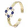 Cubic Zirconia Ring with Evil Eye Open Cuff Bangle with Enamel for Women BJEW-N012-014-5