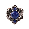 Natural Lapis Lazuli Retro Finger Rings RJEW-B067-01R-11-2