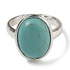 Synthetic Green Turquoise Oval Adjustable Rings RJEW-K371-07S-18-3