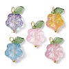 Transparent Glass Flower & Acrylic Leaf Pendants PALLOY-JF02287-02-1