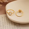 2Pcs 2 Colors Brass & Cat's Eye Finger Rings for Women RJEW-GO0001-24-4