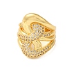 Adjustable Brass Micro Pave Clear Cubic Zirconia Open Cuff Rings for Women RJEW-A048-03G-2