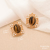 Alloy & Natural Tiger Eye & Plastic Pearl Stud Earrings FS-WGA185A-04-1