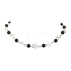 Star Alloy & Round Natural Eyeless Obsidian Link Chain Necklaces for Women NJEW-JN05135-2