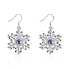 Silver Color Plated Brass Cubic Zirconia Snowflake Dangle Earrings EJEW-BB12300-1