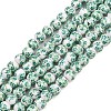 Handmade Flower Printed Porcelain Ceramic Beads Strands PORC-M005-6mm-07-1