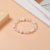 Natural Rose Quartz & Pearl Round Beaded Stretch Bracelet for Women BJEW-JB09246-03-5