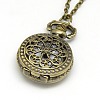 Alloy Flat Round with Flower  Pendant Necklace Quartz Pocket Watch WACH-N011-47-2