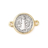 Brass Flat Round with Saint Benedict Links Connector Charms KK-K408-01G-1