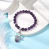 Natural Amethyst Stretch Bracelets with Angel Charms BJEW-JB11046-04-2