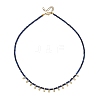 Natural Lapis Lazuli Faceted Rondelle Baded Necklaces with 201 Stainless Steel Teardrop Charms NJEW-JN06428-02-3