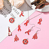 14Pcs 6 Styles No To Drugs Red Awareness Ribbon Theme Alloy Enamel Pendants ENAM-FS0003-47-6