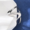 Rhodium Plated 925 Sterling Silver Wave Cuff Rings RJEW-D300-02P-1
