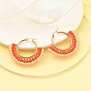 304 Stainless Steel & Bohemian Beaded Fan Hoop Earrings for Women EJEW-R001-01G-04-5