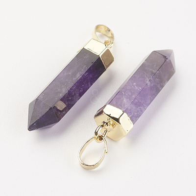 Natural Amethyst Pointed Pendants G-G737-32F-G-1