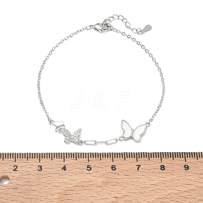 Brass Micro Pave Clear Cubic Zirconia White Butterfly Link Bracelets KK-CBA6980-21P-1