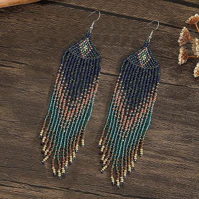 Bohemian Handmade Glass Seed Beads Rectangle Dangle Earrings PO2470-1