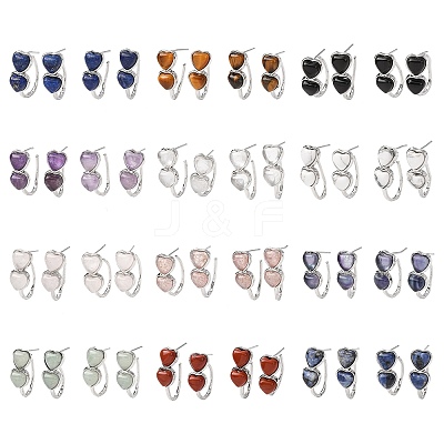 Valentine's Day Heart Natural & Synthetic Mixed Stone Stud Earrings EJEW-T053-01P-1