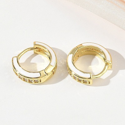 Brass Micro Pave Cubic Zirconia Hoop Earring KK-CBA98BA-07G-B-1