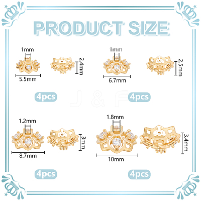 16Pcs 4 Style Rack Plating Brass Cubic Zirconia Bead Caps KK-BC0013-52-1
