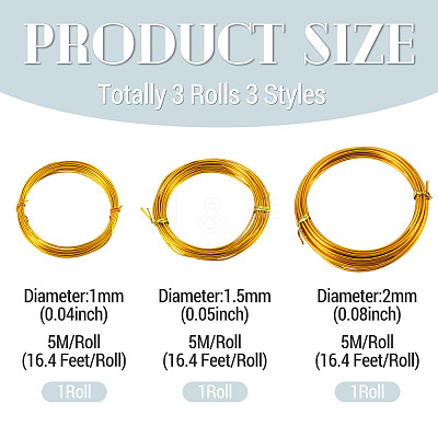 3 Rolls 3 Styles Round Aluminum Wire AW-TADJ0001-03C-1