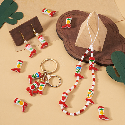 5Pcs Boot Baking Paint Glass Enamel  Beads LAMP-TADJ0001-08I-1