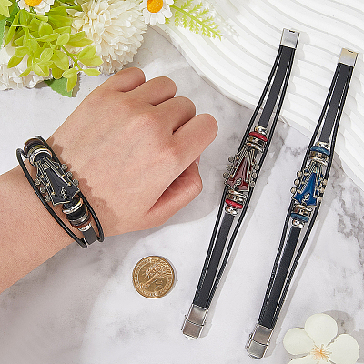 3Pcs 3 Colors Alloy & Leather Cord Bracelets for Men Women BJEW-CL0001-25-1
