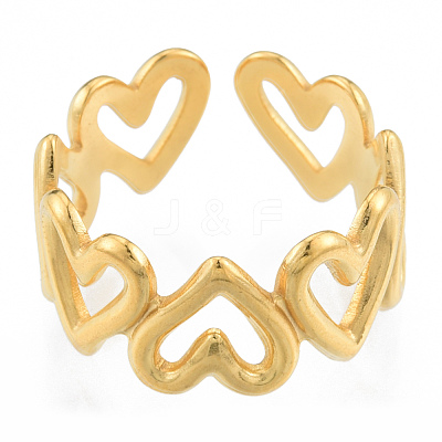 Ion Plating(IP) 304 Stainless Steel Hollow Heart Cuff Rings RJEW-N038-124LG-1