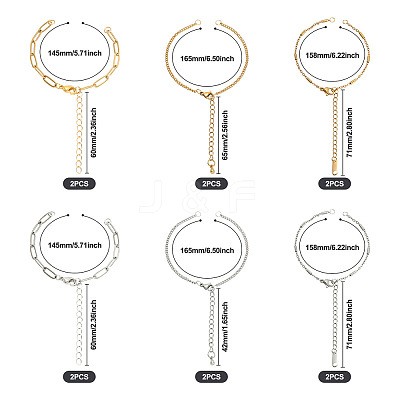 12Pcs 6 Styles 304 Stainless Steel Chain Bracelet Makings AJEW-TA0001-34-1