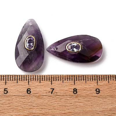 Natural Amethyst Pendants G-P586-01G-07-1