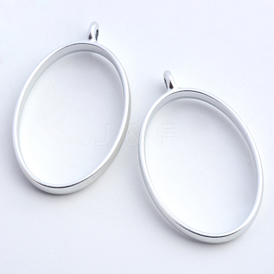 Rack Plating Alloy Oval Open Back Bezel Pendants X-PALLOY-S047-26B-FF-1