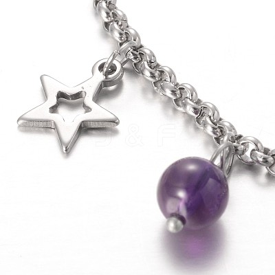 Moon & Star Stainless Steel Gemstone Charm Bracelets BJEW-JB01935-03-1