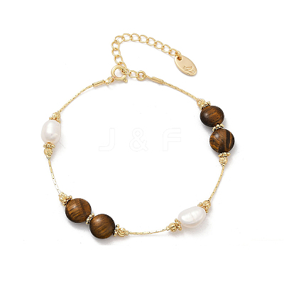Brass Natural Freshwater Pearl Beaded Bracelets for Women BJEW-U046-01G-1