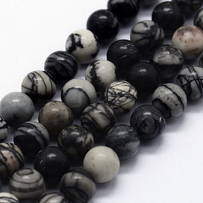 Natural Black Silk Stone/Netstone Beads Strands X-G-I199-11-10mm-1