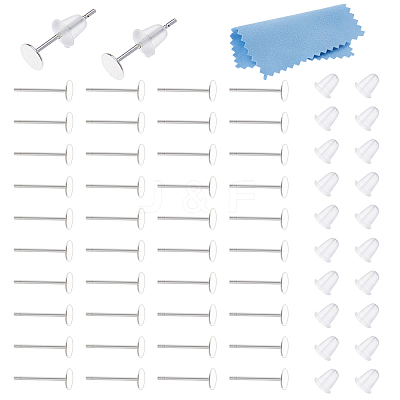 60Pcs 925 Sterling Silver Round Flat Pad Stud Earring Findings STER-DC0001-65-1